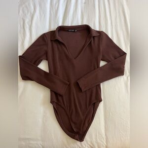 NASTY GAL womens brown collared bodysuit